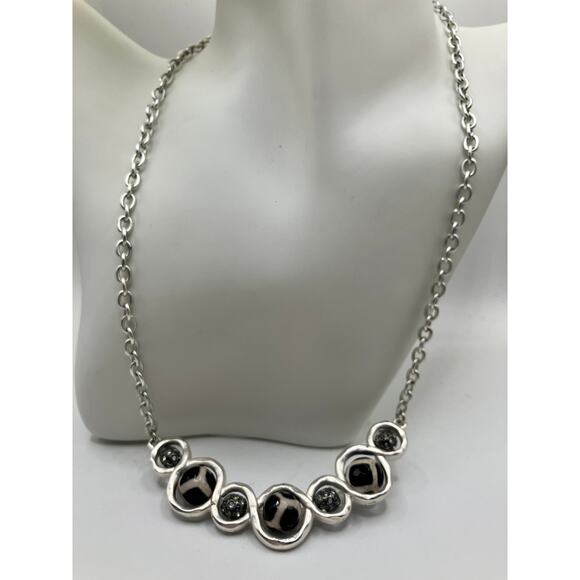Black, White & Silver Rhinestone Beads Faceted Modern 23.5" Necklace! - Picture 3 of 8